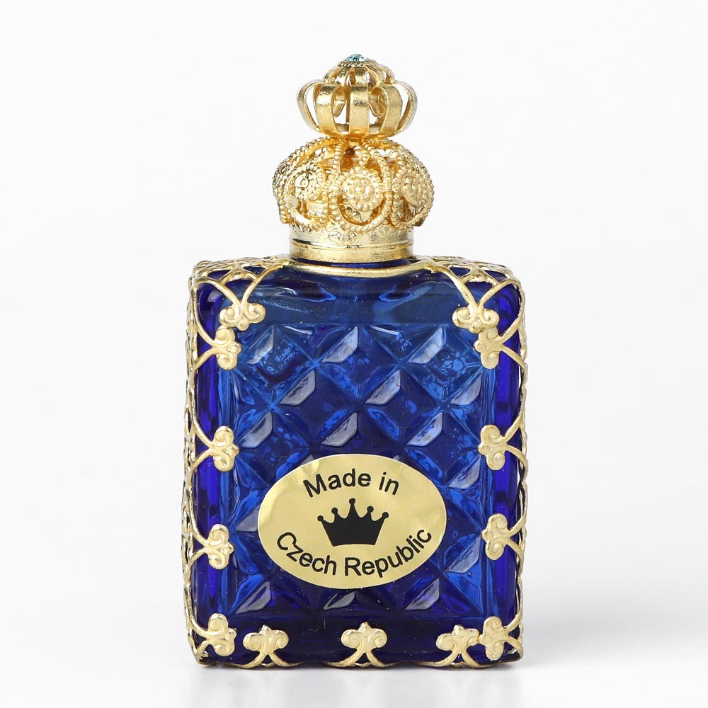 淡いブルーの長方形チェコ香水瓶 香水瓶 チェコ製 アンティーク チェコ 装飾付き香水瓶 358 長方形
