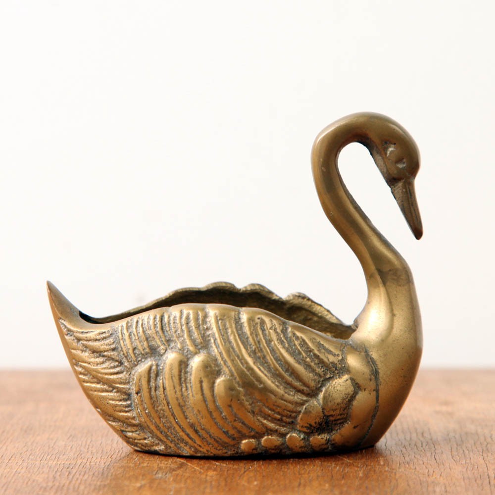 一番人気物 真鍮 置物 白鳥 古銅 ふきとり 鏡
