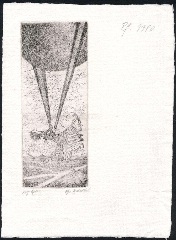 アンティーク・チェコ雑貨のお店 bábovka オルガ・ヴィホディロヴァー ドライポイント ニューイヤーズ・カード 直筆署名入