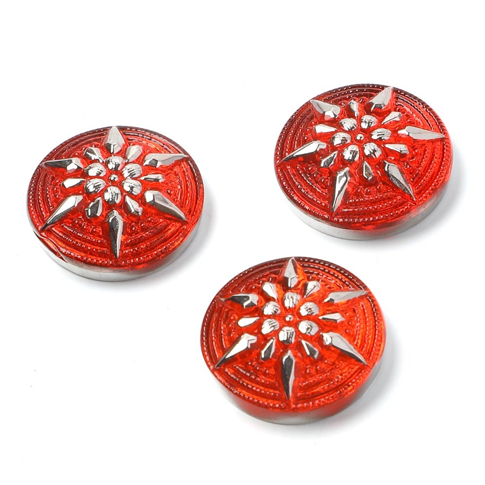 アンティーク・チェコ雑貨のお店 bábovka - ガラス・カボション 雪の結晶 レッド＆シルバー 1.8cm